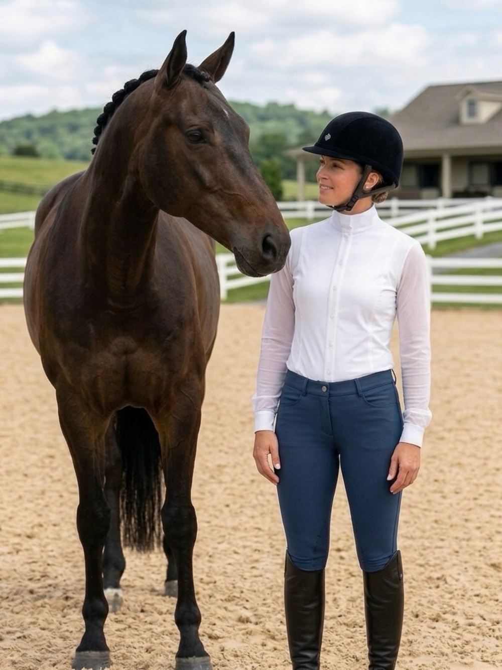 FITS Button Up Show Shirt Mesh Long Sleeve Equestrian Off White Size Medium